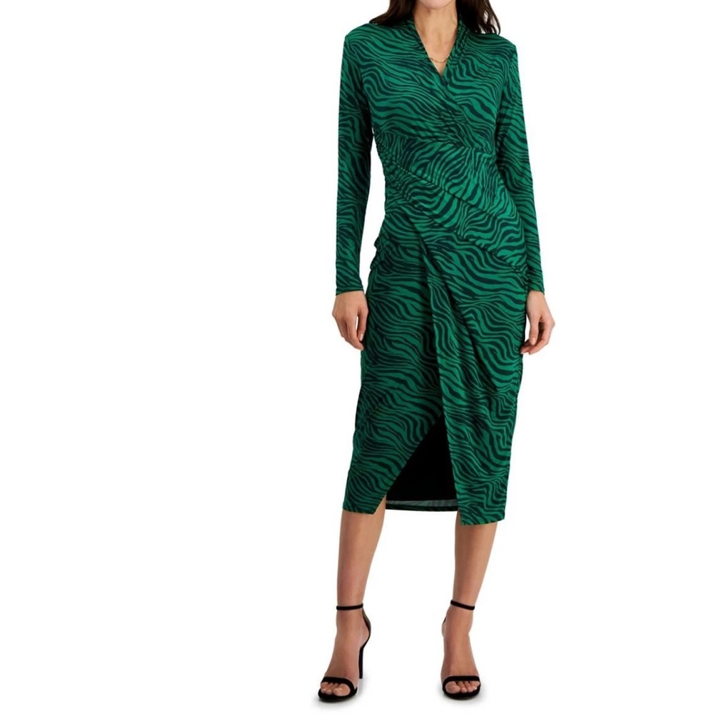 Rachel Roy Womens Green Zebra Print Midi Wrap Dress Size Small  BHFO 4916 Lined